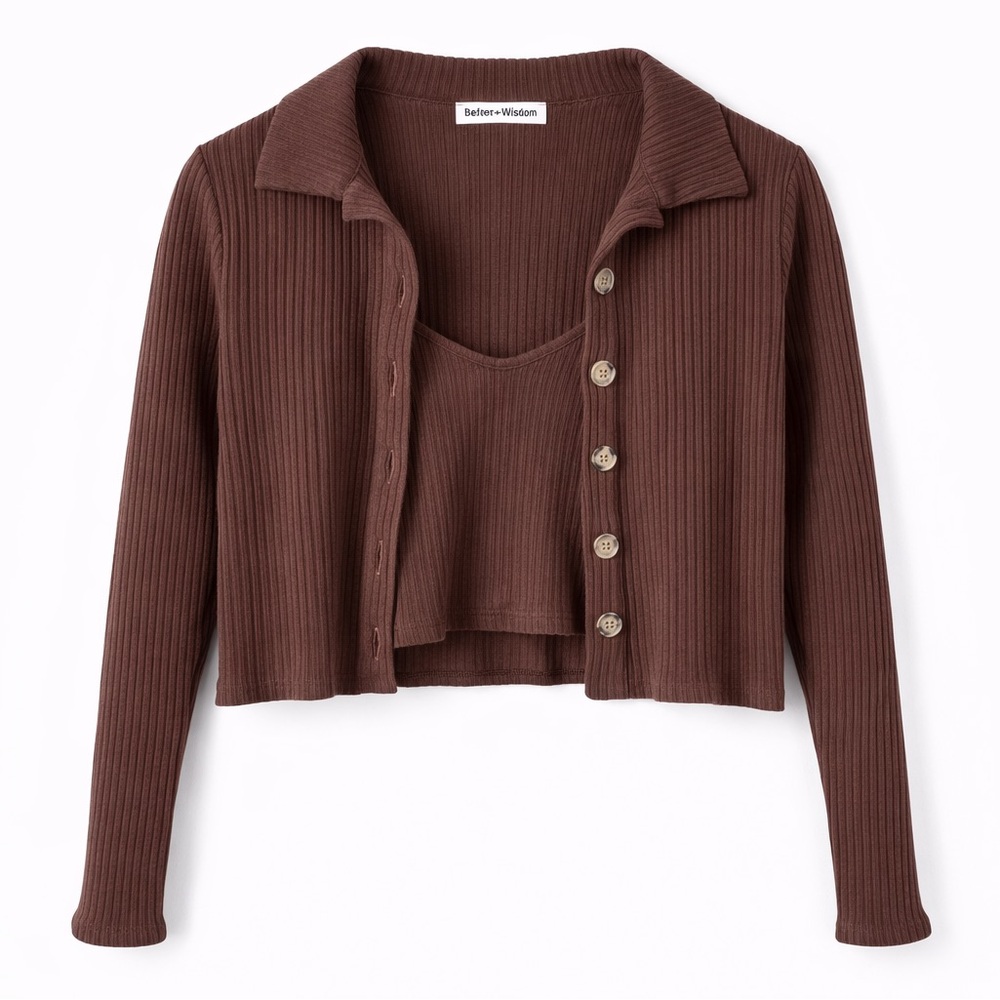 Reformation Brown Knit Cardigan and Tank Set